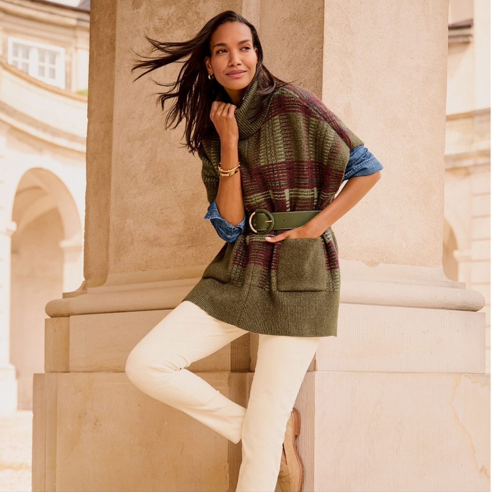 TALBOTS Plaid Turtleneck Poncho XS/Small 🆕